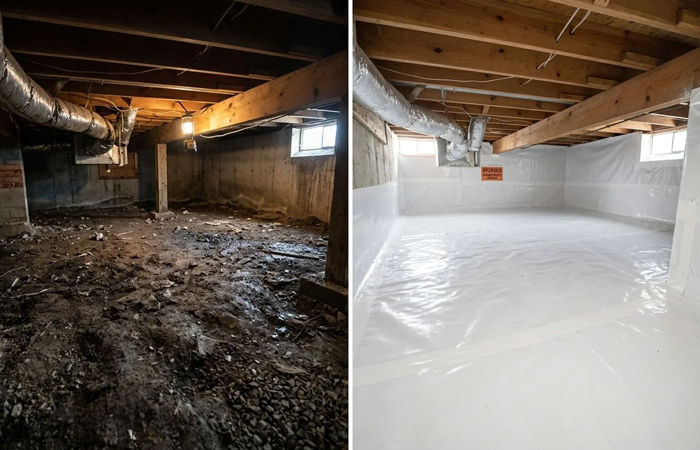 Before and after crawl space encapsulation