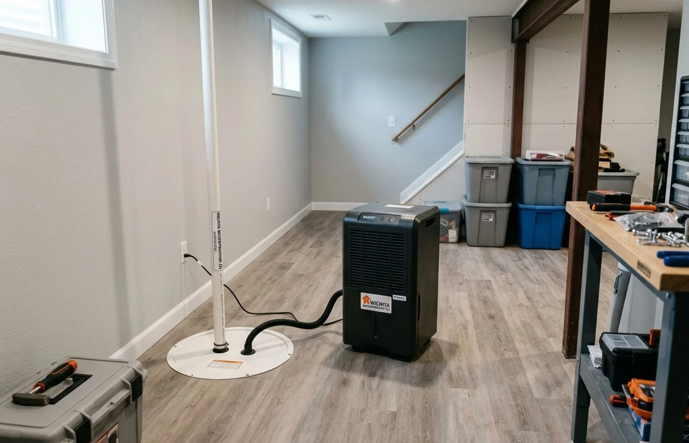 Dry basement after waterproofing and dehumidifier