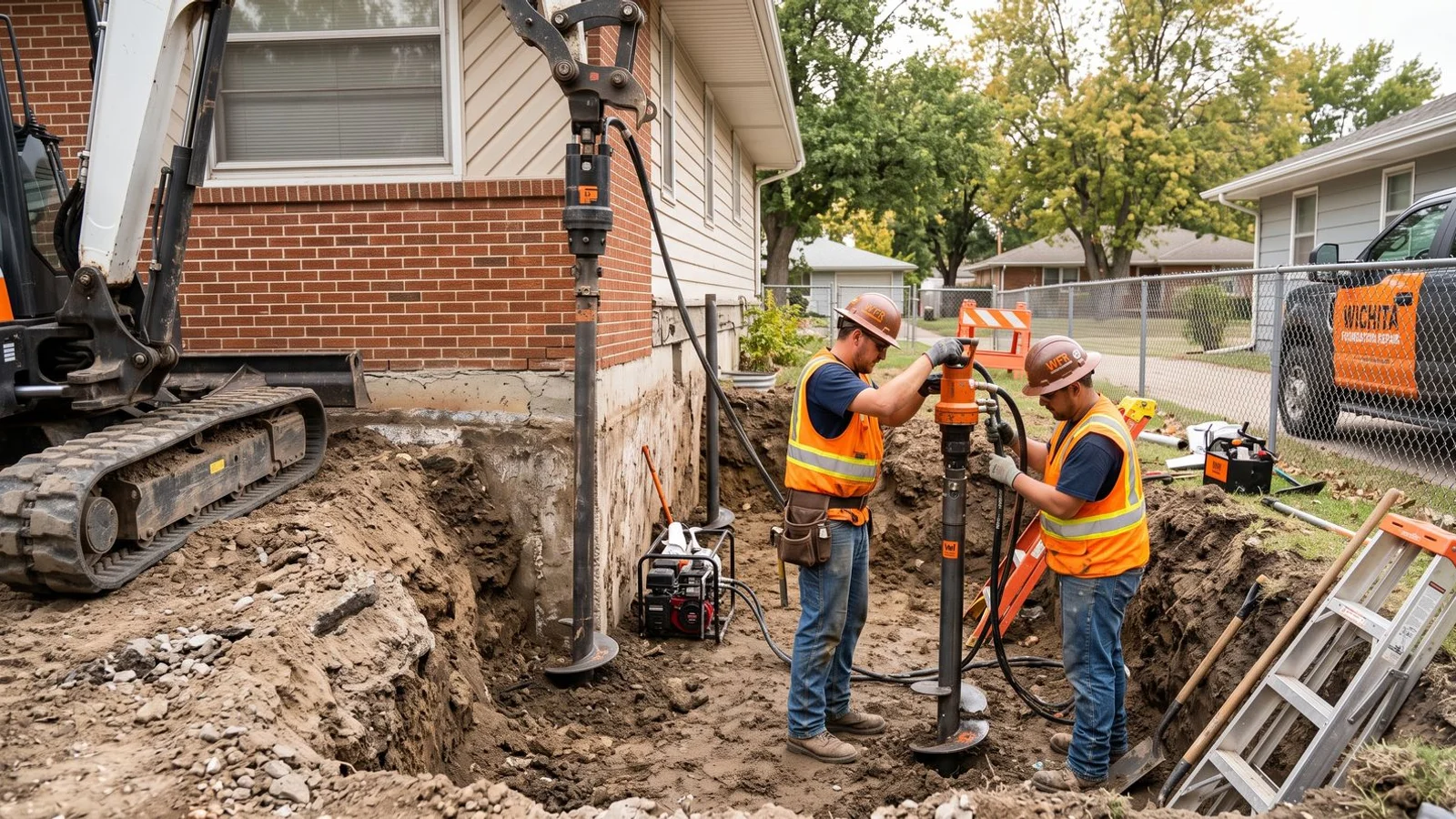 Foundation repair pier installation compared with full excavation