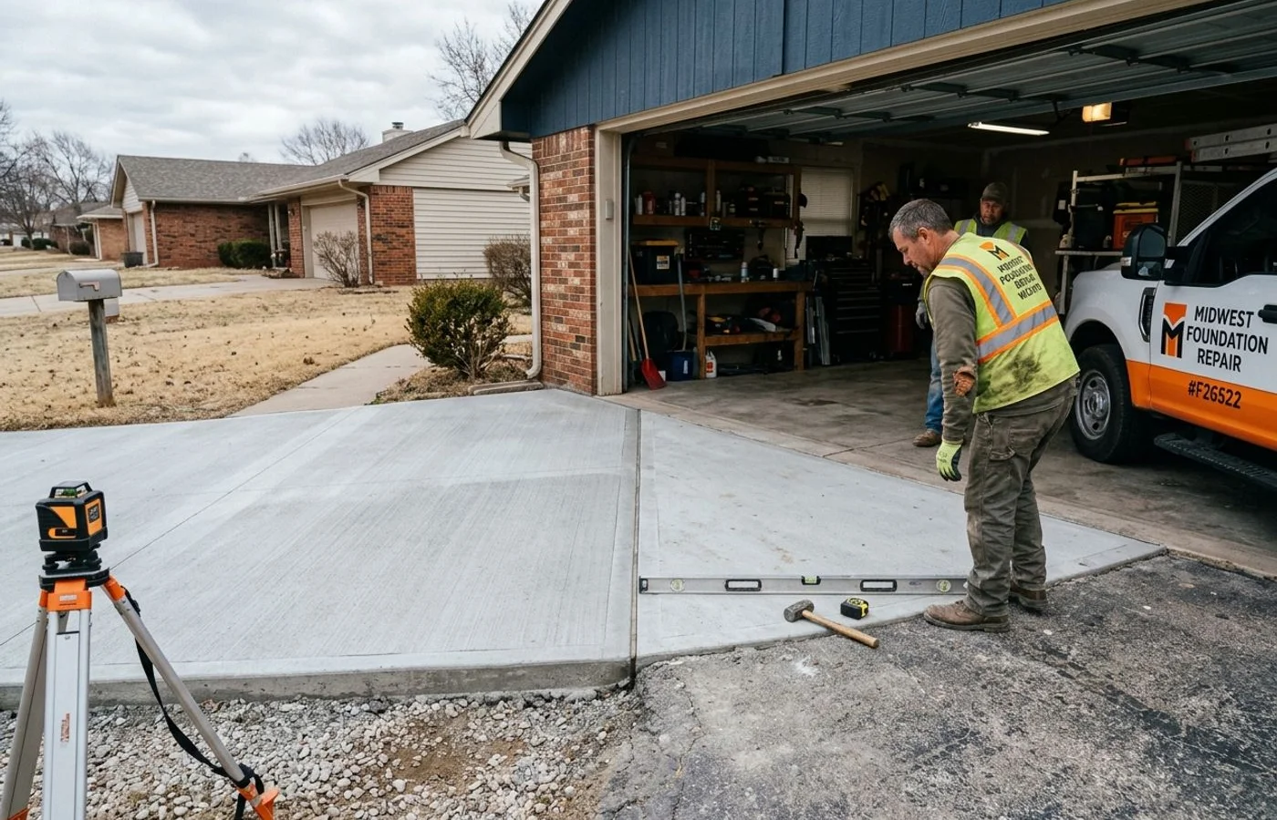 Garage apron lifted to align with the garage floor