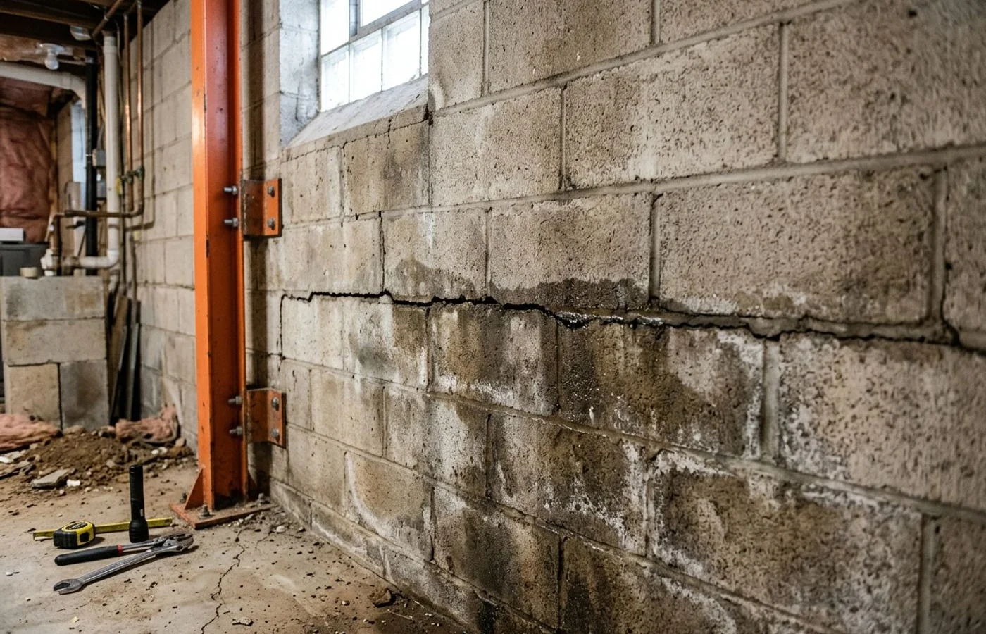 Horizontal crack in a basement block wall