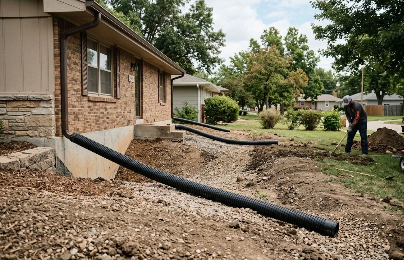 Regraded yard protecting a foundation